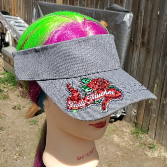 Ladies Gray & Red Lady Trucker Sun Visor NEW - Picture 1 of 4